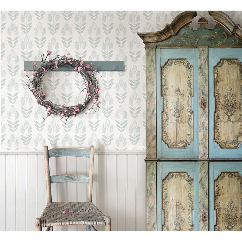 Chesapeake 3115-24472 Garland Block Tulip Wallpaper, Teal - Image 2